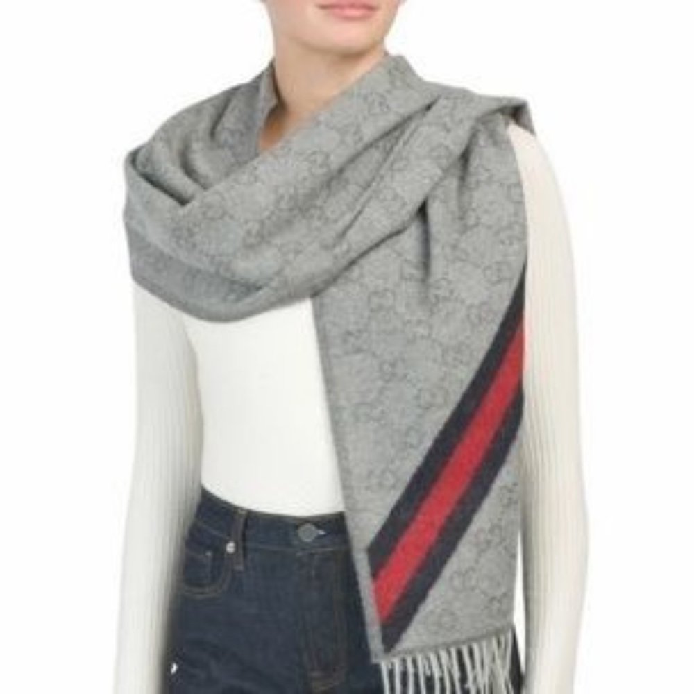 Authentic NWOT GUCCI Scarf with Red and Navy Detail